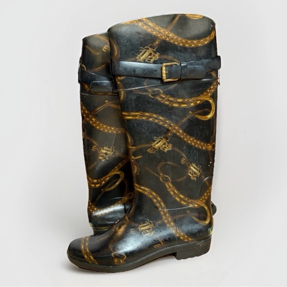 LAUREN RALPH LAUREN LRL US 8 Rossalyn II Equestrian Tall Black Rubber Rain Boots - Picture 1 of 9